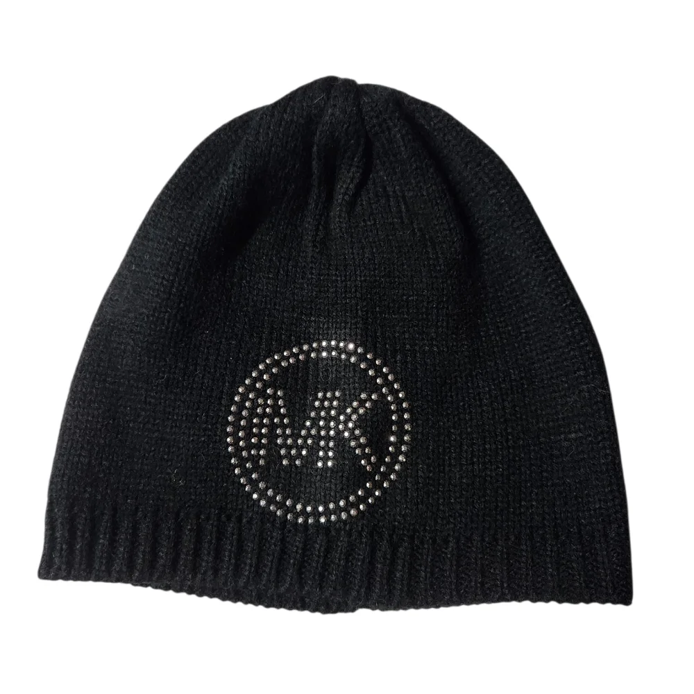 NWOT Michael Kors Mirror Stud Black Knit Beanie & Scarf Set